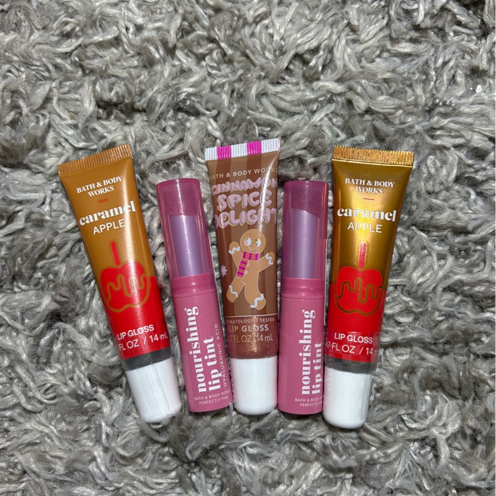 Bath & Body Works Lip Gloss Set - Caramel Apple & Cinnamon Spice Delight